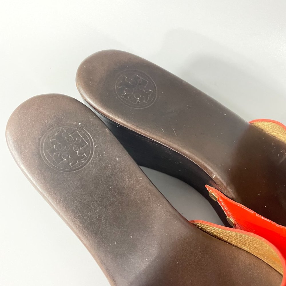 Tory Burch Platform Slides Orange Patent Leather Top, Size 8 M - Picture 12 of 12